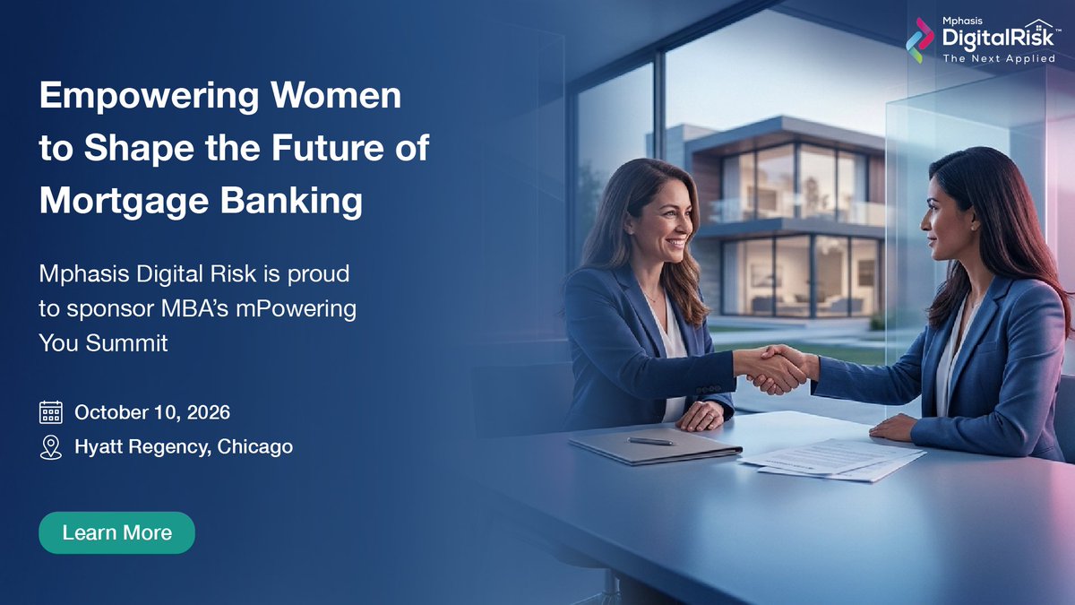 Mphasis's tweet photo. Mphasis Digital Risk is proud to sponsor MBA's mPowering You Summit.

The mortgage industry is stronger when women have opportunities to lead, grow, and shape the future of our profession. mPowering You creates an important forum for meaningful conversations, professional development, mentorship, and connection among women across the housing finance ecosystem.

We are honored to support an initiative that helps advance leadership, elevate diverse perspectives, and create greater opportunities for women throughout the mortgage industry.

We look forward to joining the conversation and celebrating the remarkable women who continue to drive our industry forward.

Learn more about us: https://t.co/xtztUCrxAg

#MPoweringYou #WomenInMortgage #MortgageLeadership #WomenInBusiness #HousingFinance #MBAAnnual26 #Mphasis #MphasisDigitalRisk #StayAhead #EngineeringIsInOurDNA #IntelligentEngineering #AIWithoutIntelligenceIsArtificial
