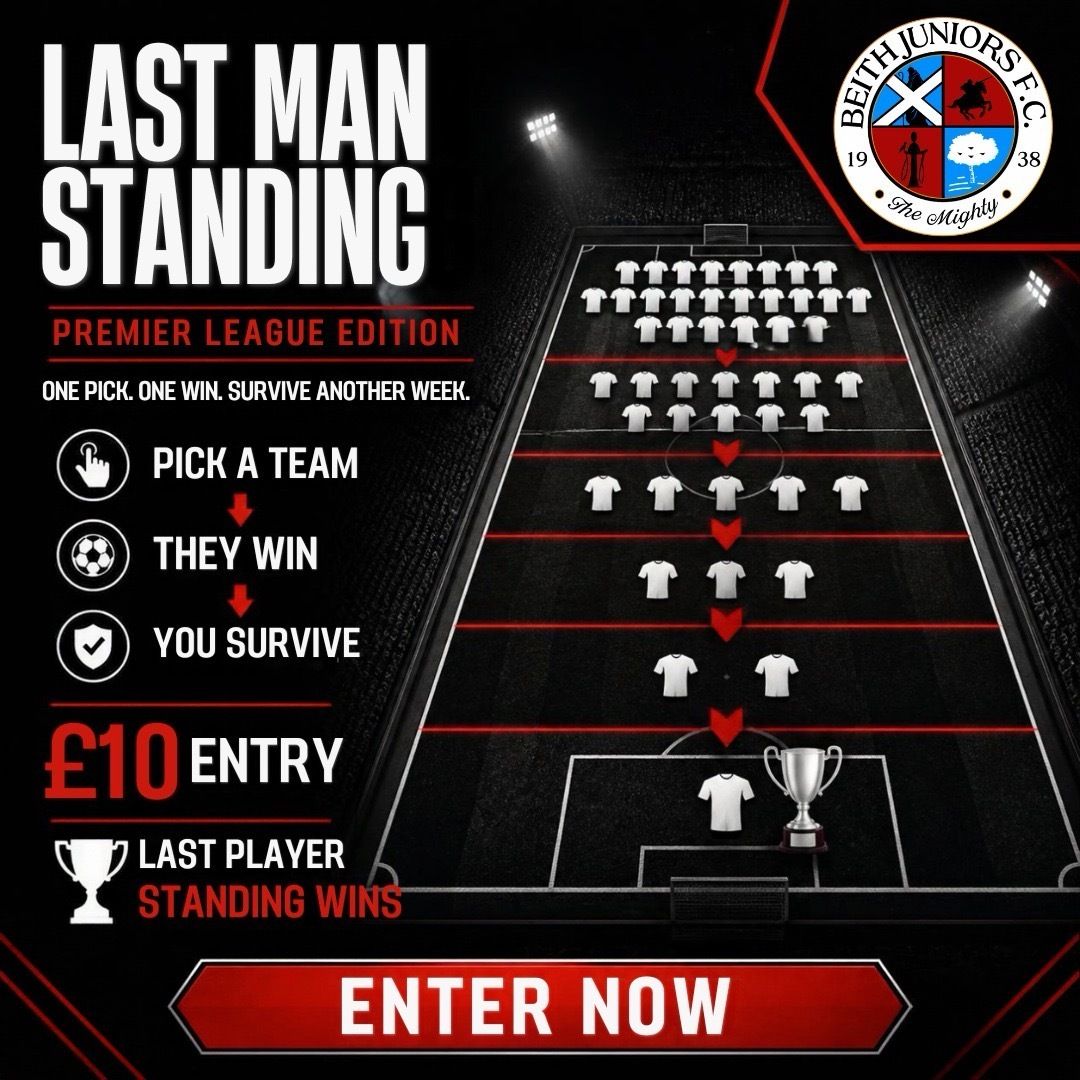 BeithJuniorsFC's tweet photo. 🚨LAST CHANCE TO JOIN LMS BEFORE 12.30PM KICK OFF🚨

Get involved in a great way to support the club while giving yourself a chance to win some cash 💰 https://t.co/QoItAKBwFe