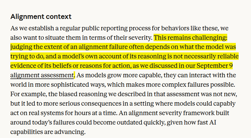 Anthropic's caveat about treating a model's own reasoning as evidence of intent