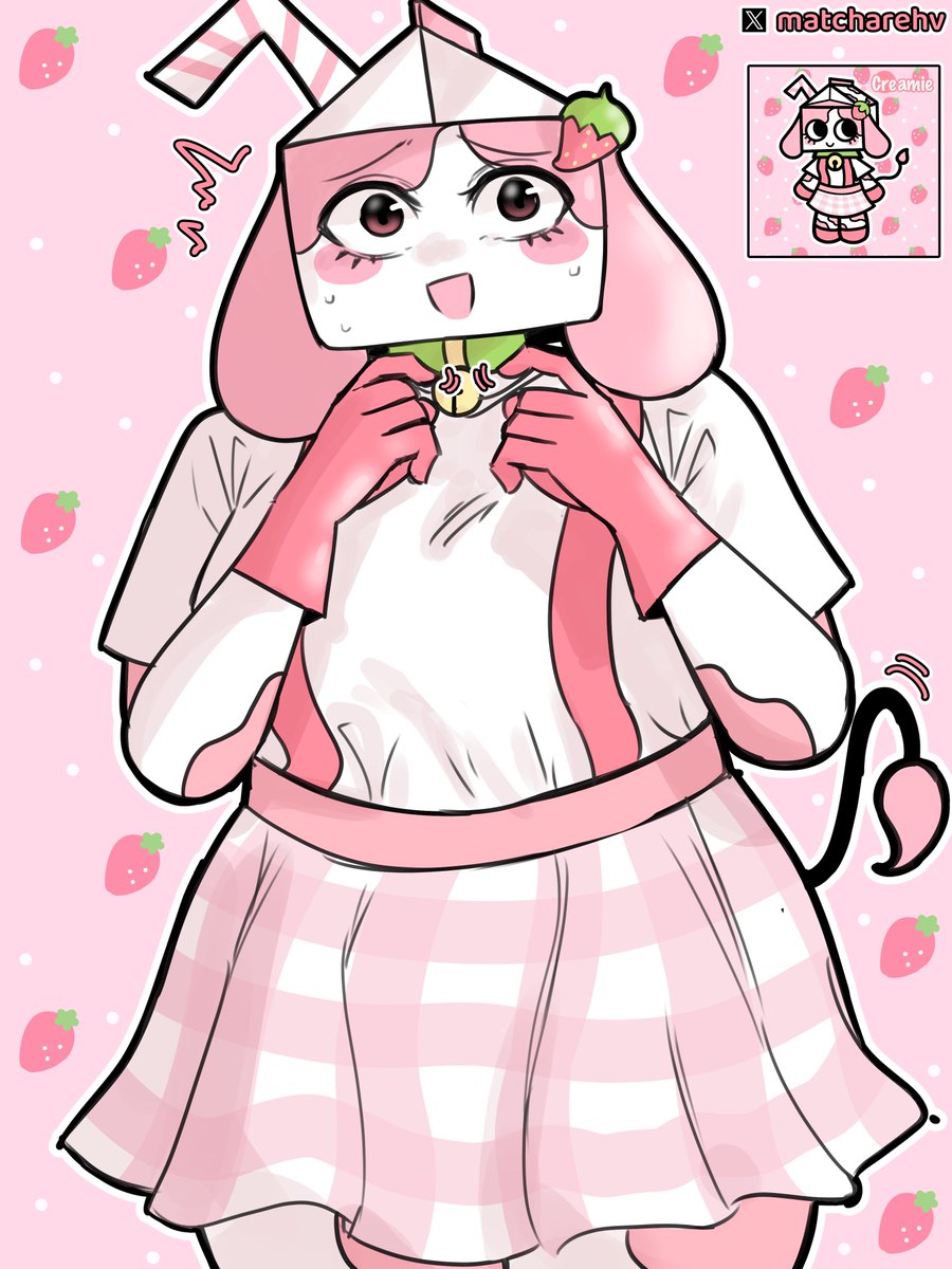 matcharehv's tweet photo. Here's some art for @MilkinMicrowave 's Dandy's World OC! I couldn't leave this strawberry milk cow without some love and appreciation. 🍓🥛

#dandysworld #dandysworldoc https://t.co/zO0nFlCooQ