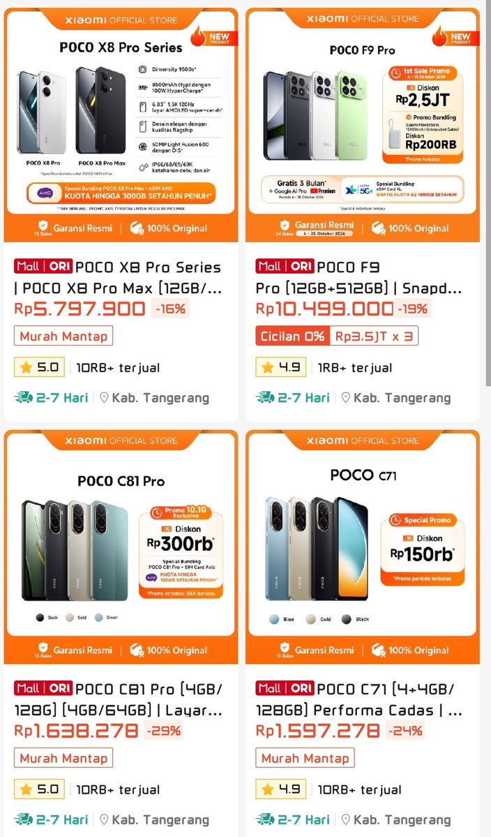 ArmynLius's tweet photo. Poco X8 Pro 12/512 new 6,5 juta
Poco X8 Pro Max 12/512 new 8,5 juta
Poco F9 Pro 10,5 juta
Xiaomi 17T 12/512 new 9 juta

Link pembelian Official Store
https://t.co/Zi4Tk8btKG https://t.co/FLtiUlndsc