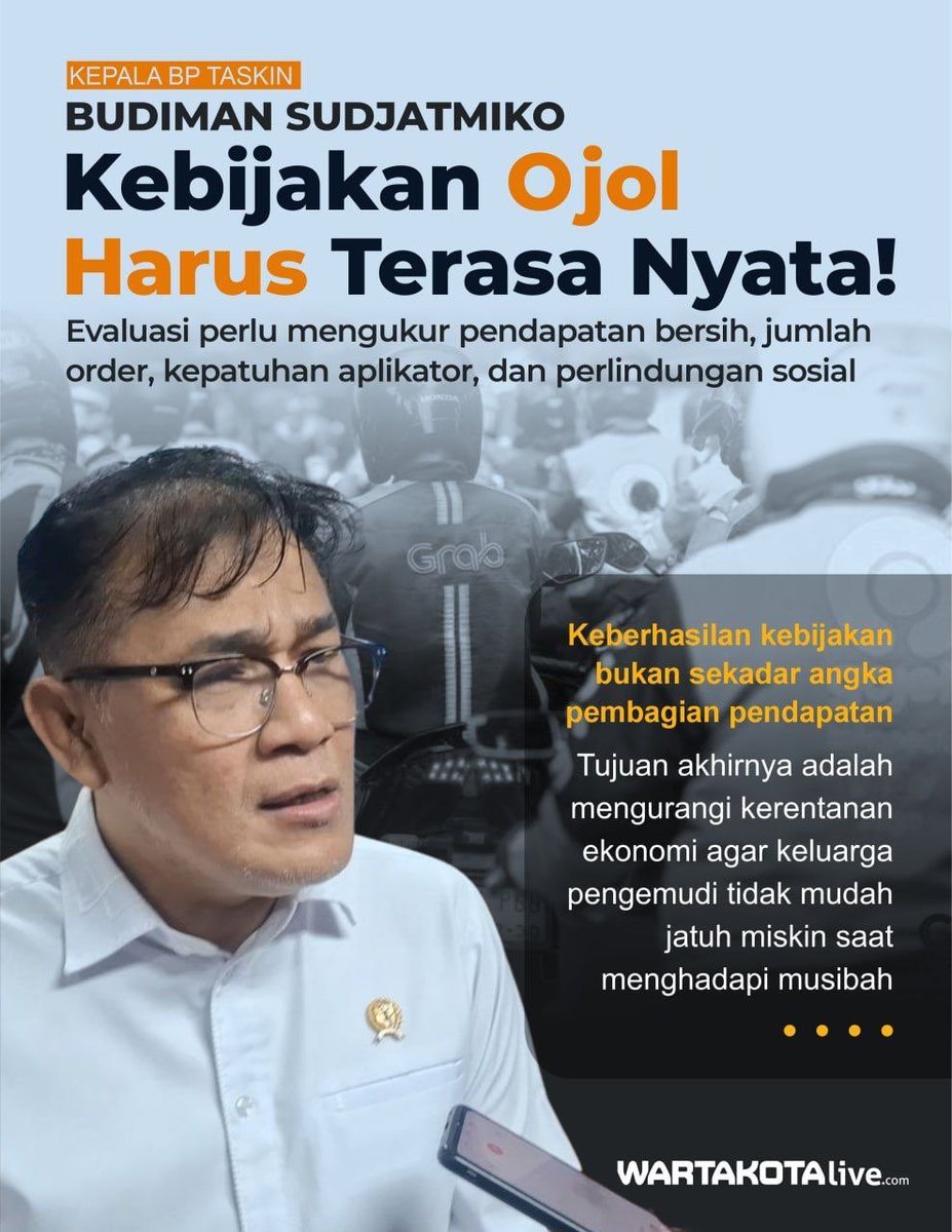 Cilayanorida's tweet photo. Budiman Sudjatmiko Kepala BP Taskin peringatkan aplikator jangan cari celah kurangi hasil keringat ojol #OjolNaikKelas https://t.co/lKokCGzdjC