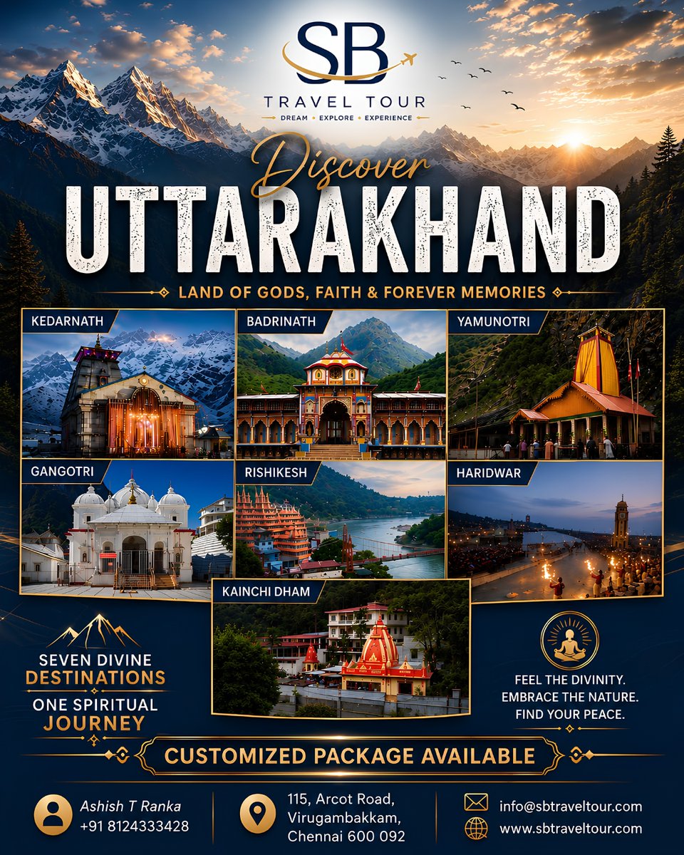 ana2609's tweet photo. Discover Uttarakhand’s spiritual soul with SB Travel Tour. From Kedarnath and Badrinath to Rishikesh and Kainchi Dham, experience divine destinations, breathtaking nature, and unforgettable memories. Book your journey today. https://t.co/oeGO8LlpeK