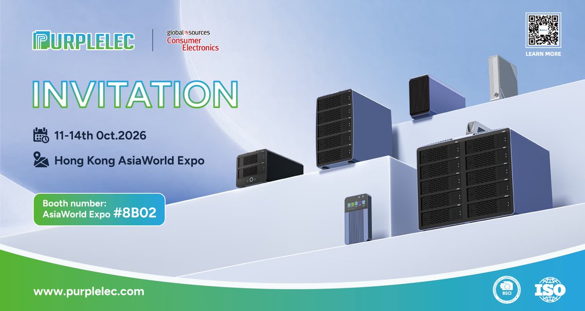 purplelec's tweet photo. Meet PURPLELEC at Global Sources Consumer Electronics!
Oct 11–14, 2026
AsiaWorld-Expo, Hong Kong | Booth 8B02
Sourcing docking stations or storage products? Let's discuss your needs and OEM/ODM projects.
#GlobalSources #DockingStation #USBHub #SSDEnclosure #HDDEnclosure https://t.co/5Ng7pGjoe3