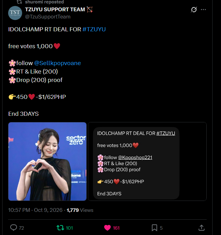 Rizatus3's tweet photo. @TzuSupportTeam @Sellkpopvoane done https://t.co/UKI2O1ZjSK