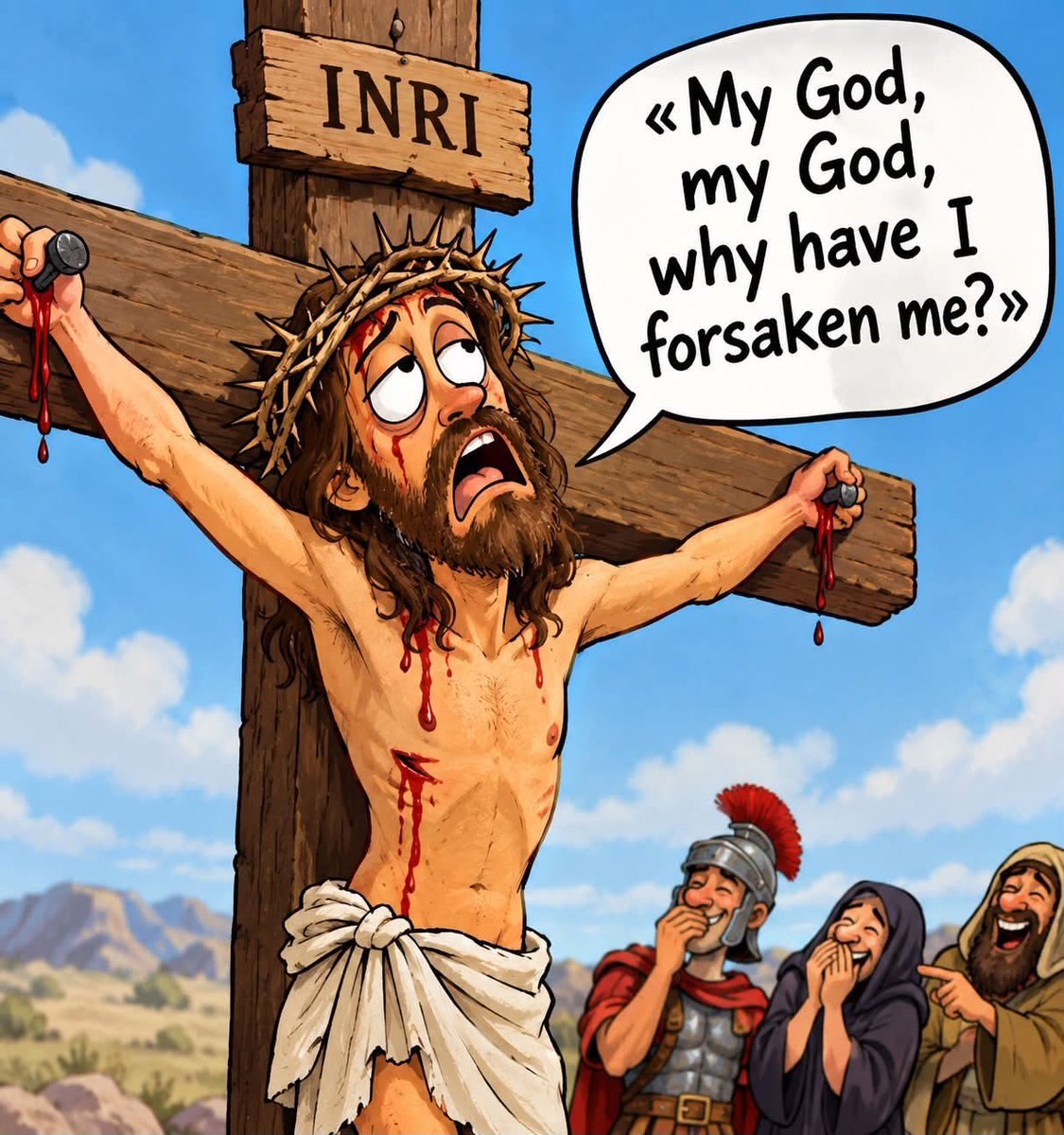 feadenx's tweet photo. Christianity: Jesus killed himself on the stick to save humanity from himself, tempted by the devil, he didn't wanna die so he prayed to himself on the stick to save himself from the stick but he couldn't save himself from the stick so he died to save humanity from the sins of their grandparents. Now people think about skin color of their human gods.