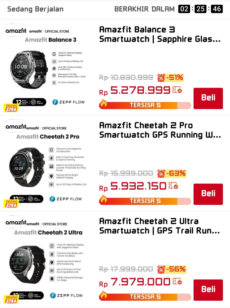 ArmynLius's tweet photo. Smartwatch Amazfit Promo harga 10.10
T-Rex 3 New 2,7 jutaan
Balance 3 new 5,2 jutaan
T-Rex 3 Pro new 5 jutaan
Active Max new 1,9 jutaan
Bip max new 1,3 jutaan
Cheetah 2 Pro new 5,9 jutaan

Link pembelian Official Store Amazfit
https://t.co/6Z8sxLDX3o https://t.co/Dq4B9cvbzb