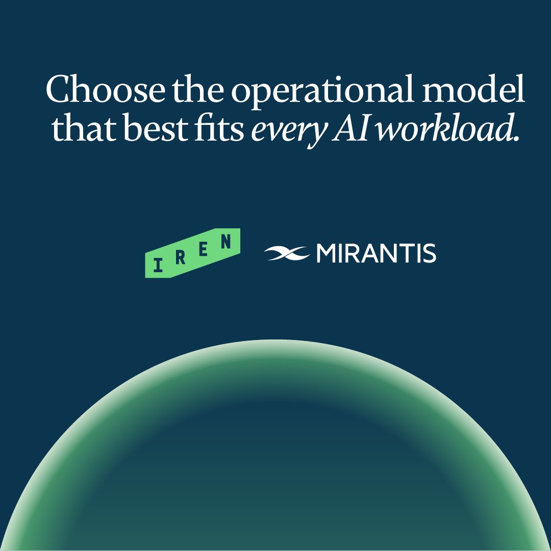 IREN_Ltd's tweet photo. At IREN, we believe AI builders shouldn't have to choose between raw performance and operational flexibility.

As an inaugural partner of the NVIDIA AI Cloud Ready Initiative, Mirantis has completed NVIDIA-Certified Hypervisor validation for k0rdent AI’s virtualization stack on Arm-based NVIDIA GB200 systems. This milestone demonstrates that virtualized GPU environments can now deliver predictable, near bare-metal performance while supporting secure, hardware-level multi-tenant isolation.

IREN AI Cloud empowers engineering teams to match infrastructure to workload requirements, balancing performance, isolation, and operational efficiency.

AI builders can choose from:

• Software-Defined Virtualization: delivers secure, elastic multi-tenant environments and scalable inference, with the VM as a hardened tenancy boundary.
• Dedicated Bare-Metal Clusters: optimized for maximum performance to deliver high-throughput model training and high-concurrency, ultra-low-latency inference.
 
From infrastructure to inference, choose the operational model that best fits every AI workload.