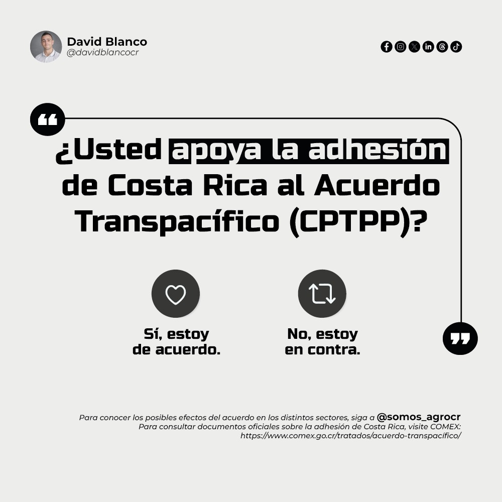 davidblancocr's tweet photo. 🇨🇷 El posible ingreso de #CostaRica al Acuerdo Transpacífico (CPTPP) es un tema que vale la pena conocer, analizar y conversar. Sus alcances podrían tener implicaciones para distintos sectores de nuestra economía. Informarnos y escuchar diferentes puntos de vista es fundamental. https://t.co/tpo7ckSsHY