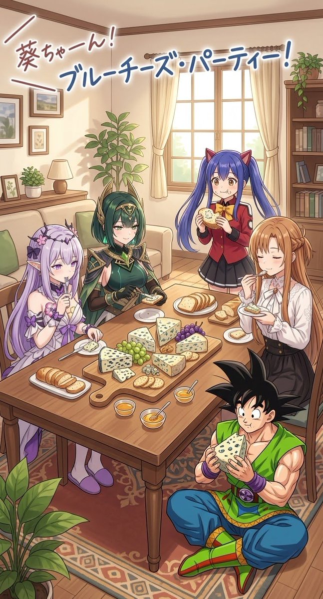 BrianJesusChav1's tweet photo. Día Nacional del Queso con Moho (Moldy Cheese Day):
Comiendo Queso con moho comestible en roquefort, gorgonzola, Stilton y cabrales en casa.
#AIArt #AIart #Anime #AIイラスト #DBS #QuesoConMoho #Wendy #SonGoku #Asuna #Maron #GI #HSR #SAO #Riku https://t.co/uRg210vm7g