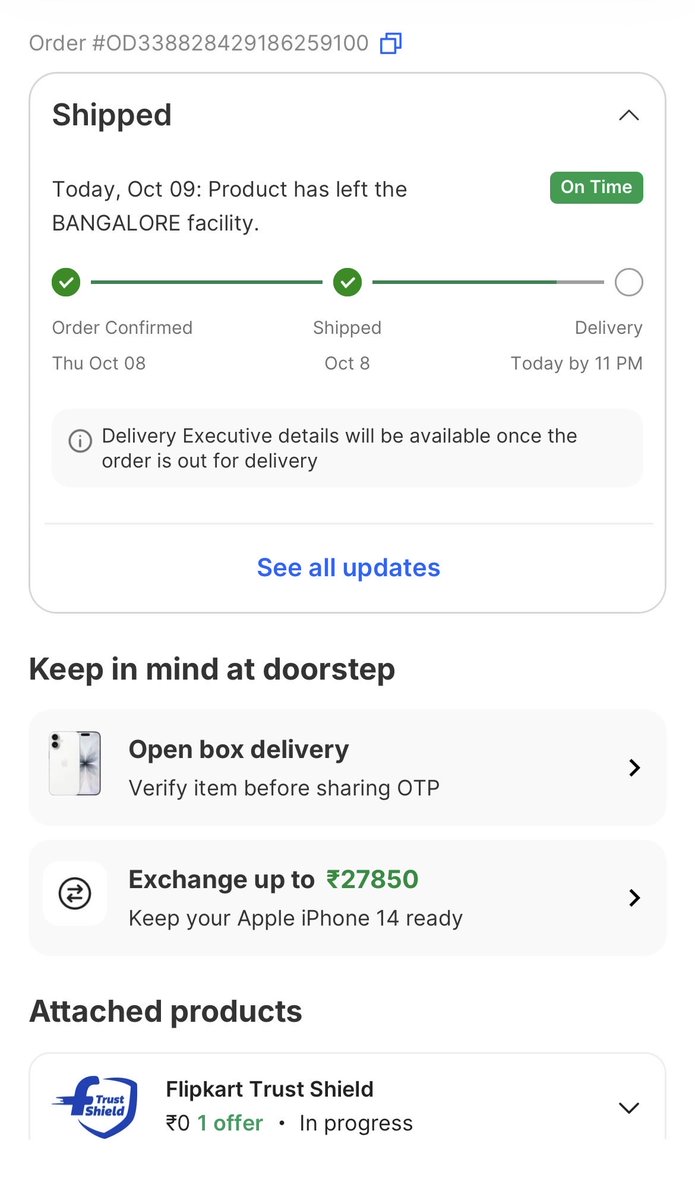 SwathiRamakanth's tweet photo. Worst-ever service by @Flipkart 

I ordered an iPhone 17 on 8th Oct with an expected delivery date of 10th Oct However, the delivery keeps getting postponed every day. It honestly feels like the product is unavailable &amp; customers are being misled. Very Disappointing experience! https://t.co/CVOoguiFBo