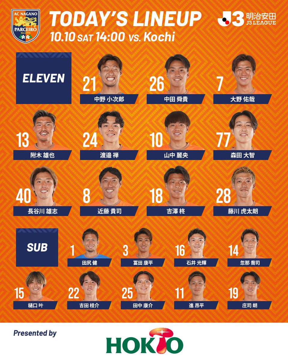 NAGANO_PARCEIRO's tweet photo. 🟠MATCH DAY!!｜vs.高知 14:00

⭐️明治安田J3リーグ 第10節

TODAY'S LINEUP!!🦁
https://t.co/JJ7oQdB9Uu

#acnp #パルセイロ https://t.co/NCMEhVByEY