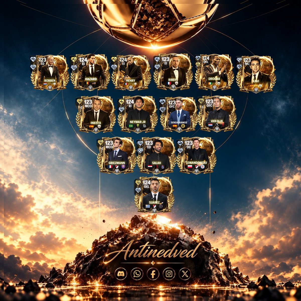 Antinedved's tweet photo. ⚽️Concepto Jugadores que se quedaron a un paso o merecieron ganar el Balon de Oro 🪙 (con GRL actualizado)

@_thetonyg_ @tutiofifa @Mr_Believer1810 @newcomerFM @enzo_tamaboshi @FirstHalfYT @HDWolvie @2EMESYT @legas1710 @XiRoOn_7
#FCM #FCMobile https://t.co/QTbZAaB4C2