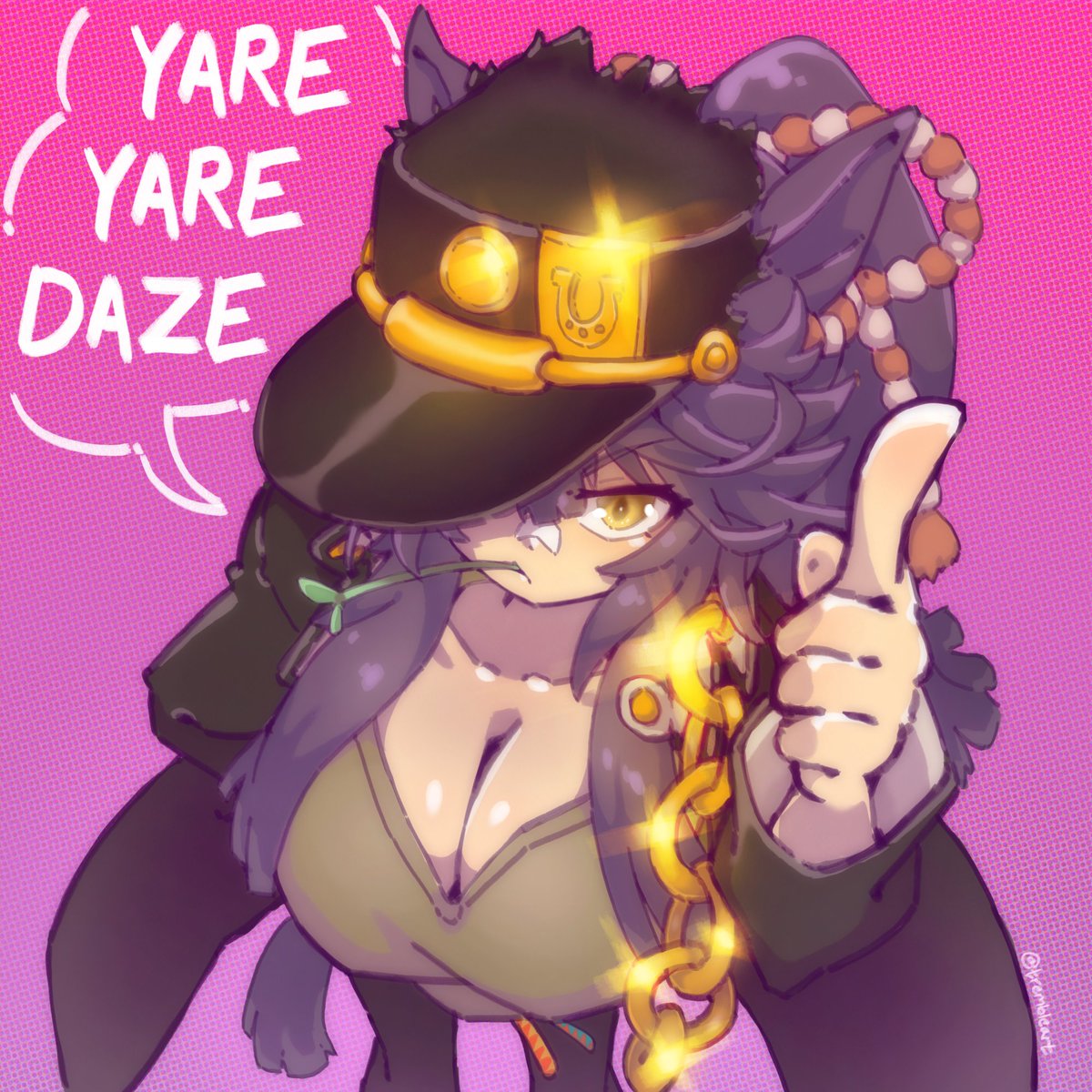 trembleart's tweet photo. Even at a bizarre 160cm, Narita Brian was born to play the part of Jotaro Kujo.
#umamusume #NaritaBrian #halloweenart https://t.co/iFCgtNnGdR