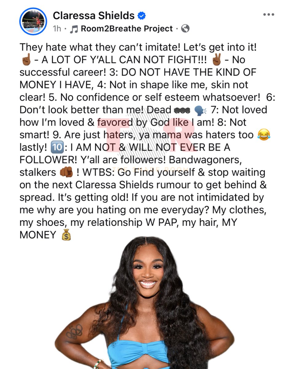 TheShadeRoom's tweet photo. Claressa Shields with a reminder! 🗣️ 

(📸: Getty) ✍🏾: #TSRStaffLG https://t.co/TwlSxhjKlW