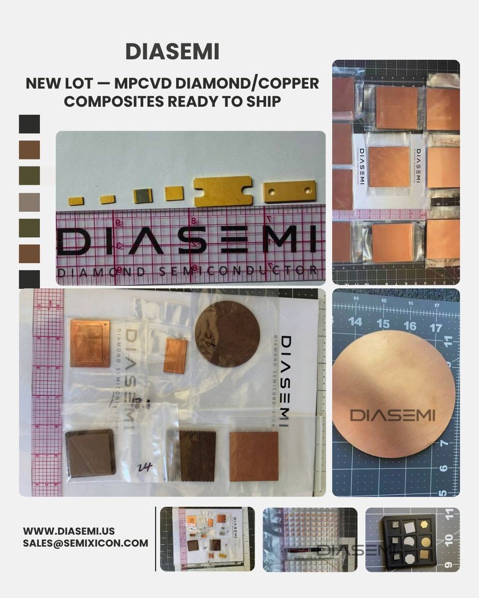 Maryli8868's tweet photo. DIASEMI CVD DIAMOND/COPPER COMPOSITES
https://t.co/DSDKrzN0NX
#DiamondCopperComposite #ThermalManagement #HighThermalConductivity #HeatSpreader #HeatSink #ThermalEngineering #PowerElectronics #PowerSemiconductor #GaN #GaNPower #SiC #SiCPower #RFPower #RFDevices #RFAmplifier #5G https://t.co/VjbKdVi6uq