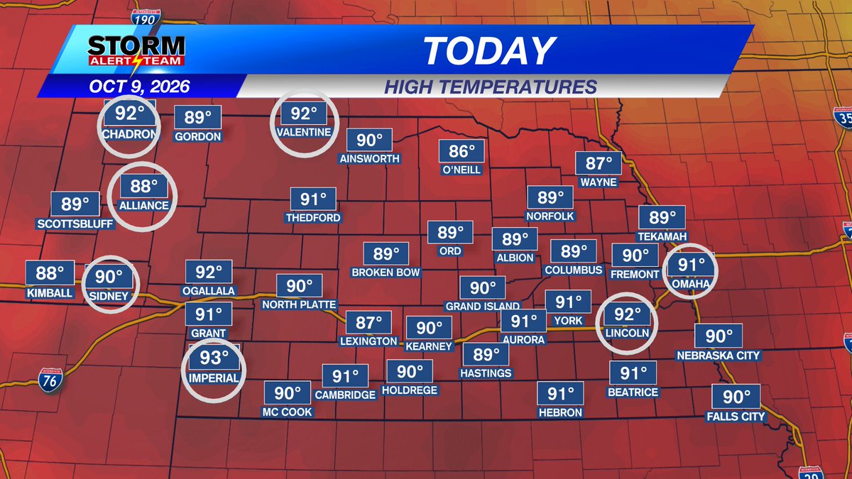rustywx's tweet photo. LOTS of record highs today!

Lincoln: 92, old record 90 (1928)
Omaha: 91, old record 88 (2020)
Imperial: 93, old record 91 (2020)
Valentine: 92, old record 91 (2020)
Chadron: 92, old record 88 (2003)
Alliance: 88, old record 88 (2003)
Sidney: 90, old record 88 (2009) https://t.co/AKhtiF581M