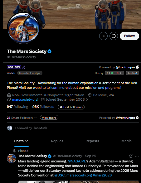 wifzyns's tweet photo. How has no one done Marscoin right?

MarsCoin ran to $263M on BNB, but the real Mars narrative is bigger than a meme. 

Elon Musk joined The Mars Society’s board and donated $100K to support its work. 
https://t.co/HhFgojpvWm https://t.co/2rTBHWF198