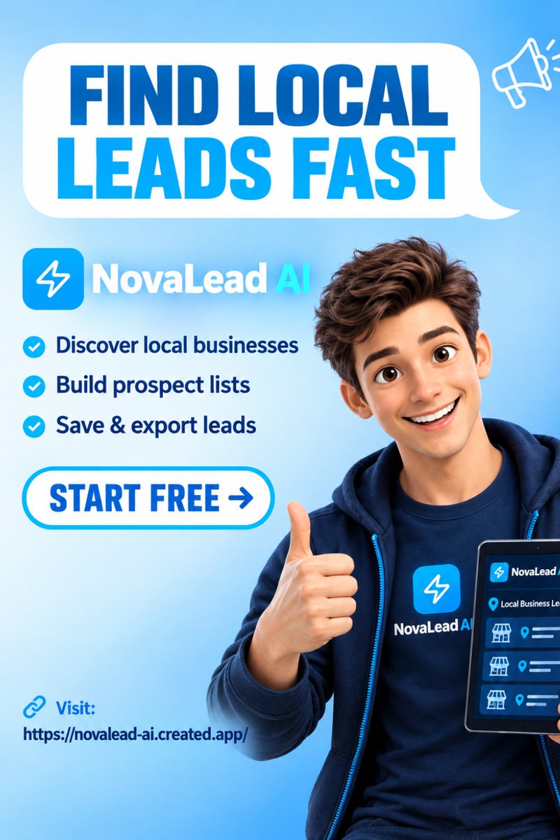 AdtrendPro's tweet photo. @0ivankaTrump1 Meet NovaLead AI,  your tool for discovering local businesses, building prospect lists, and saving or exporting leads in seconds.

Find prospects. Build your list. Work smarter.
Ready to explore? 
https://t.co/q9jt4oxZip https://t.co/ZXKekmDNqn