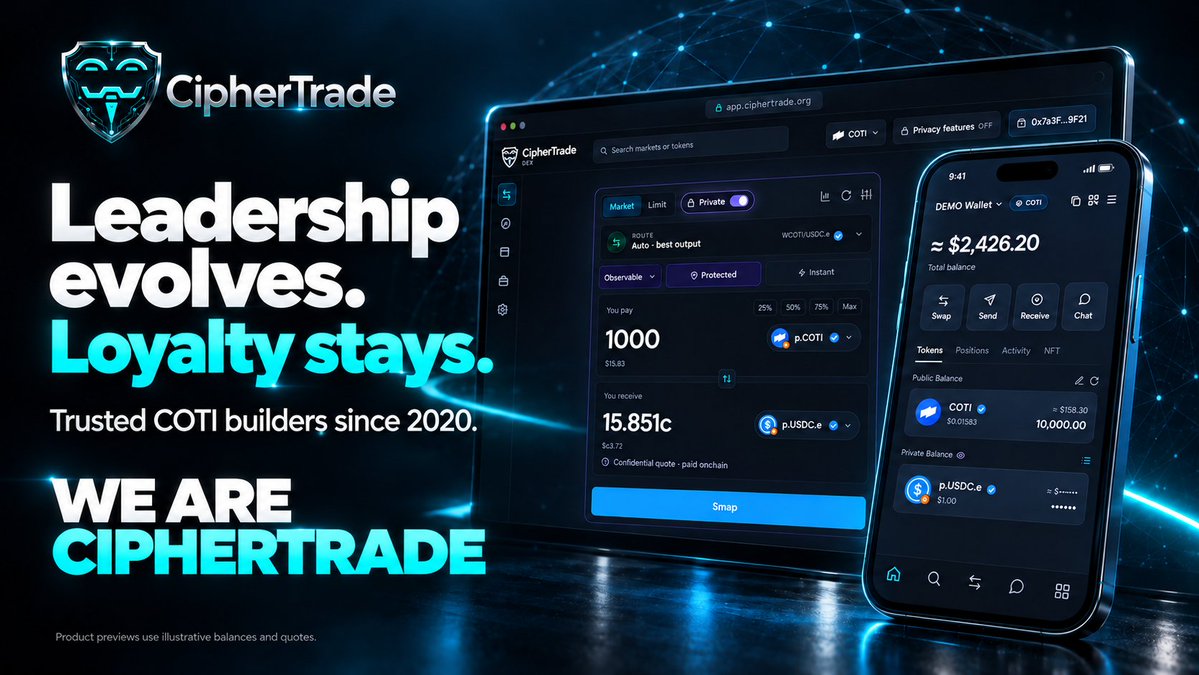 CipherTradeApp's tweet photo. Leadership evolves. Loyalty stays.
Building on ethereum:0xddb3422497e61e13543bea06989c0789117555c5 since 2020 through every cycle.
Still here. Still shipping.
We are https://t.co/RmHH5gm9cR https://t.co/lN76mXRXCb