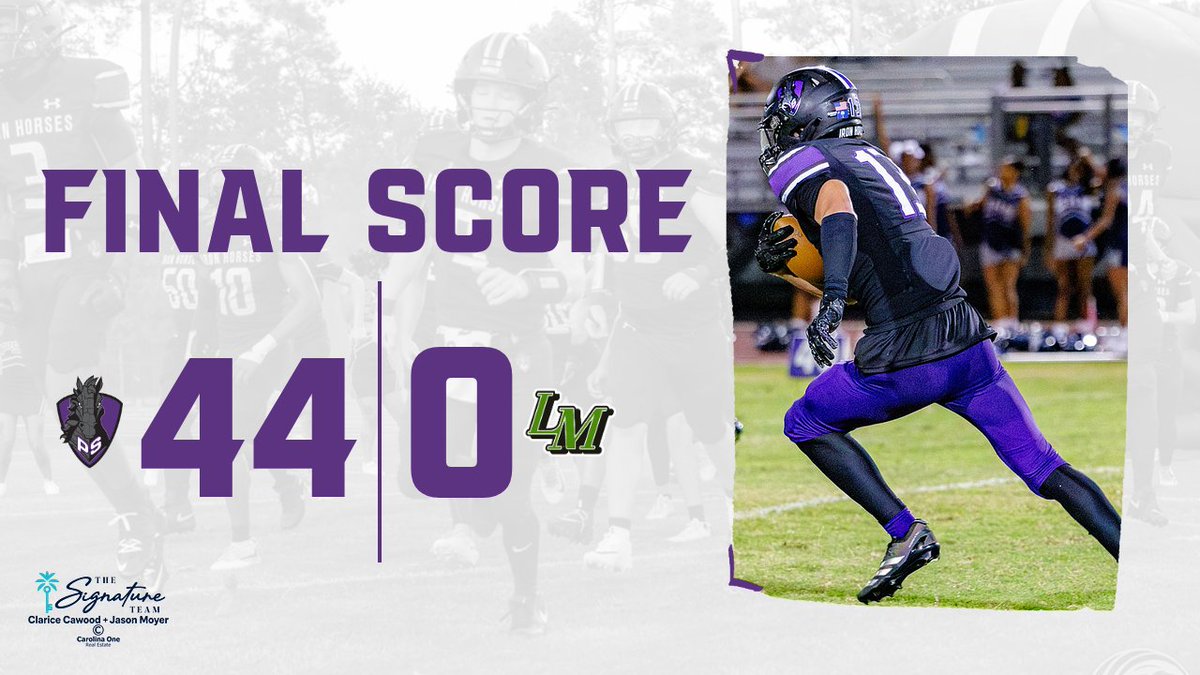 PSIronHorseFB's tweet photo. Final from The Phil! Your Iron Horses move to 2-0 in the region with a 44-0 win over Lake Marion! We are back home next week for Senior Night! #W1nTheDay 

Presented by The Signature Team powered by Carolina One — Official Real Estate Team of the Iron Horses. https://t.co/eAoSCeERNW
