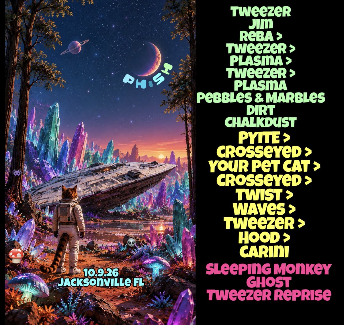 CoventryMusic's tweet photo. Setlist art 10.9.26 Jacksonville FL #phish https://t.co/sHH4zRhJL0