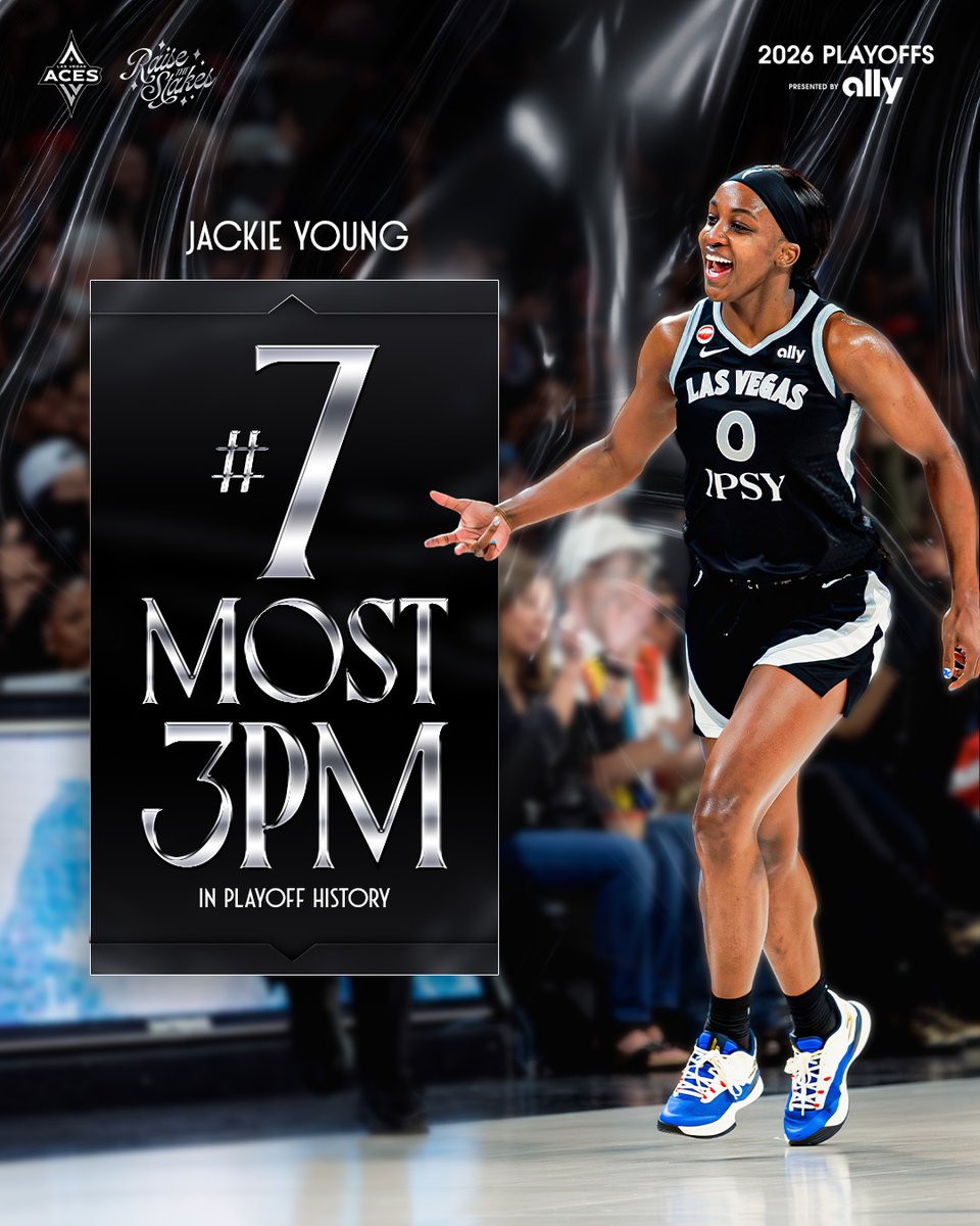 LVAces's tweet photo. Lucky No. 7 🎰

@JackieYoung3 has the 7th most three-pointers made in playoff history!

#RaiseTheStakes https://t.co/GHI7essCJC