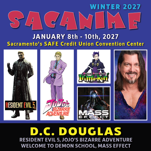 SacAnime's tweet photo. D.C. Douglas is coming to SacAnime Winter!

@MrDCDouglas can be heard in #OnePiece, #JojosBizarreAdventure, #WelcomeToDemonSchoolIrumaKun, #LycorisRecoil, #Bastard, #ShamanKing2021, #SuperCrooks, #AkudamaDrive, #TigerAndBunny, #Ultraman, #HowNOTToSummonADemonLord, and many more! https://t.co/9AEZNd6Zks