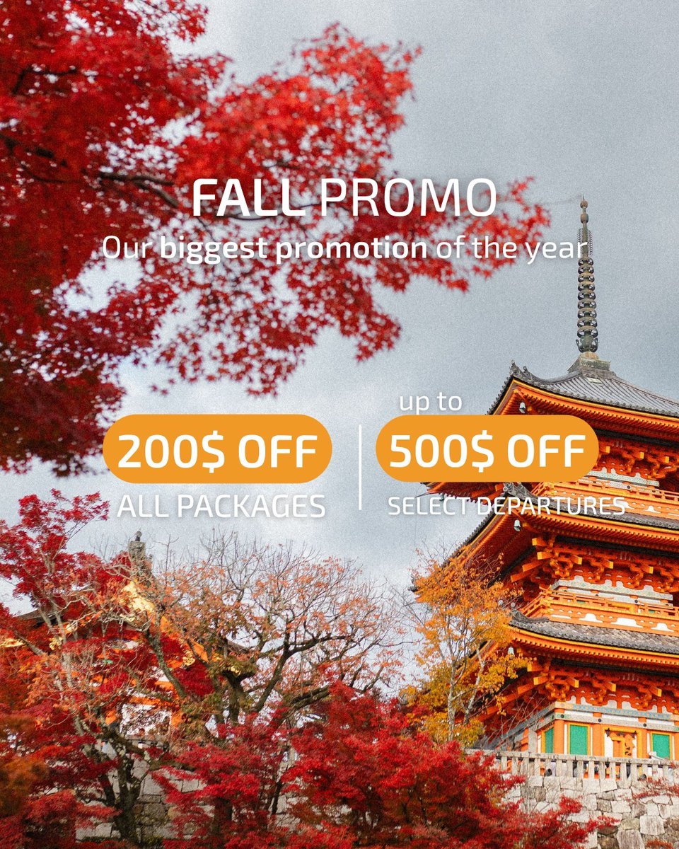 Wanders88649109's tweet photo. L’automne est arrivé avec notre plus grande promotion de l’année. Économisez 200 $ sur tous nos forfaits, et jusqu’à 500 $ sur certains départs. Planifiez votre prochaine aventure dès maintenant. https://t.co/kgfRHFc22F