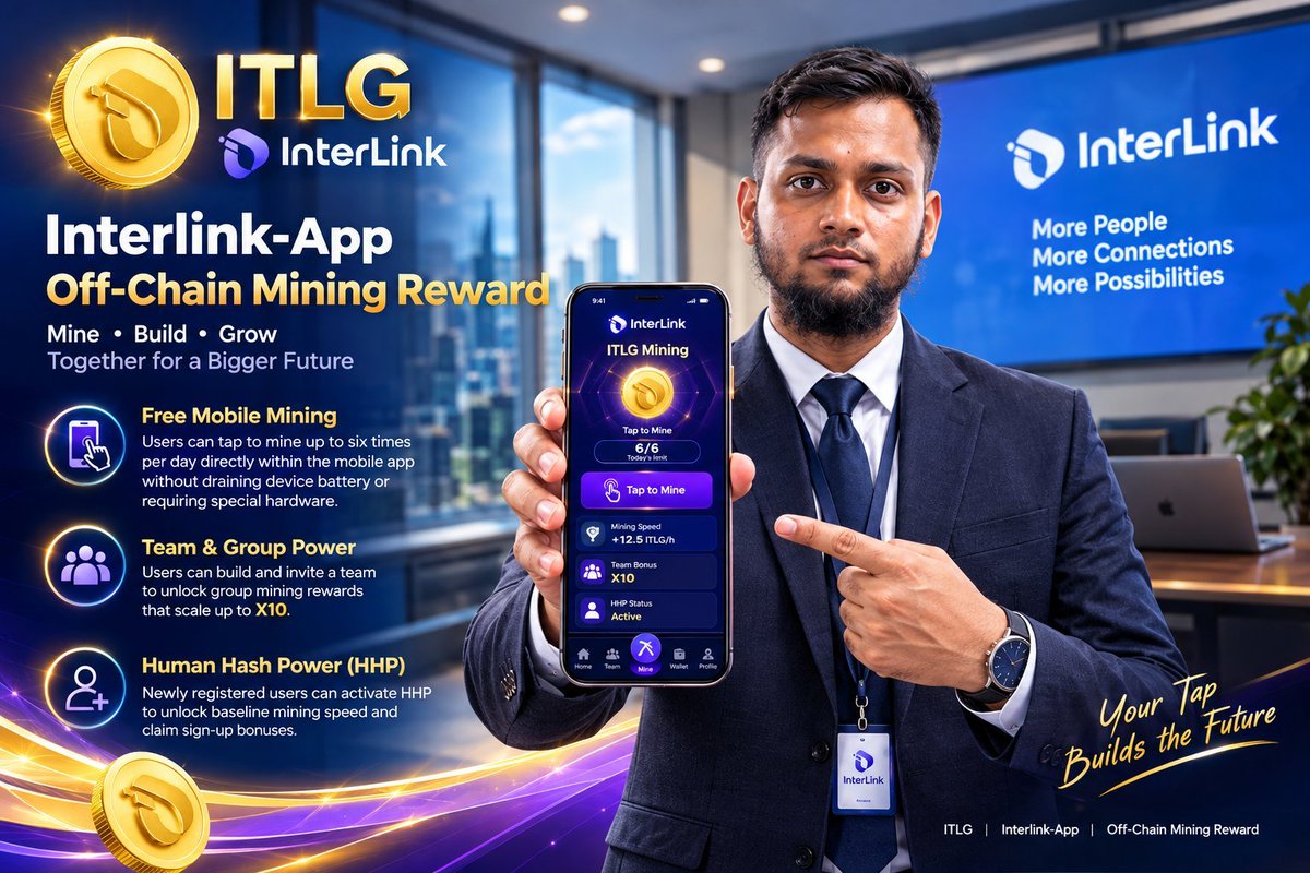 RifatBro420's tweet photo. ITLG Off-Chain Mining Reward! 
⚡ Daily In-App Mining
👥 Team Mining Power up to X10
🌐 Human Hash Power (HHP)
💎 Building toward a bigger ecosystem
The journey starts with participation. Mine, build, and grow with InterLink! 🔥
#Interlink #ITLG #ITL https://t.co/O6ceQjlYIx