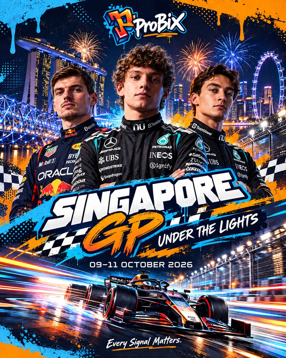 ProBix_AI's tweet photo. 🏎️ Singapore GP Prediction Time 🇸🇬

F1 is back under the lights at Marina Bay. Who takes the win this weekend? 👀

⚡ Kimi Antonelli
🔥 Max Verstappen
🏁 George Russell
👀 Someone else?

Drop your pick below with #ProBix 👇
Read the signal. Make your call.
Every signal matters.
#SingaporeGP #F1 #Formula1 #PredictionMarkets #ProBix