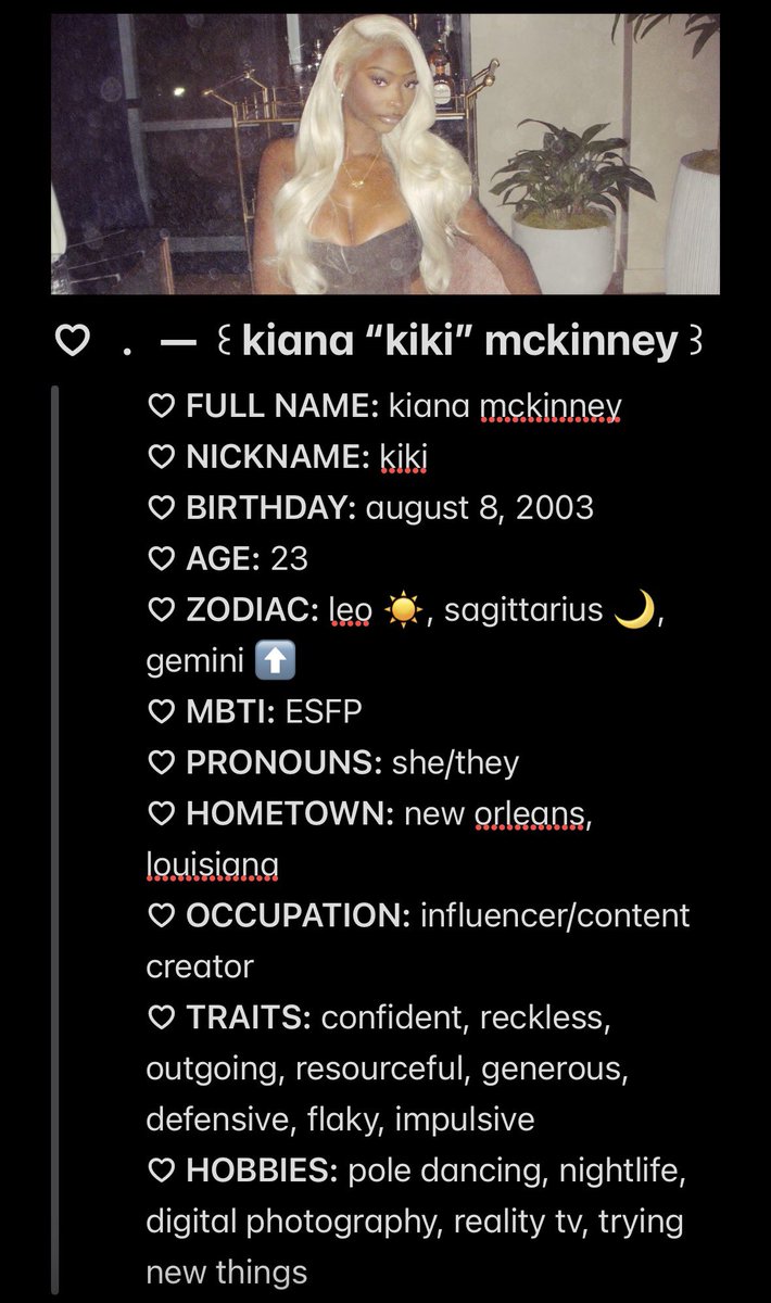 KikiNotPalmer's tweet photo. / HIIII friends. this is my baby kiki i love her sm and i have sm muse. i would rlly love to plot so pls lms and i’ll come to u. some connection ideas will be in the next tweet below but i’m open to anything!! just some starter ideas #VGTplots https://t.co/GaehjQSUPs