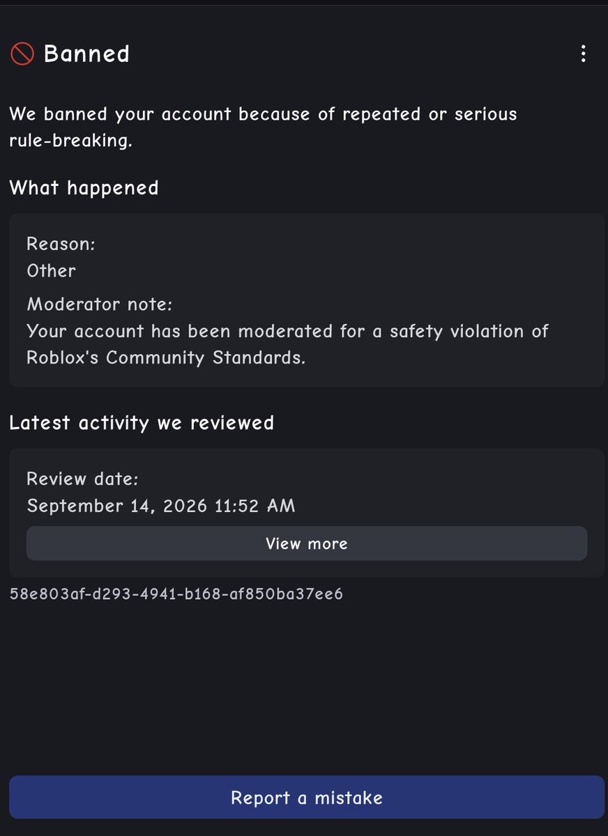 Reggimux's tweet photo. @DavidBaszucki Unban the false banned and terminated please! My account Hiimaj15th was terminated with no reason or proof of what I did. Appeals won’t work and end in 5 days with the 30 day limit for appeals https://t.co/ARBKgvejZK