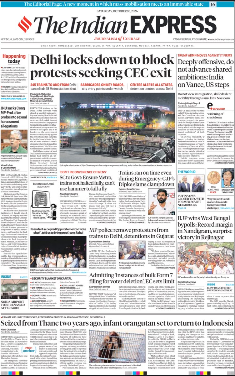 IndianExpress's tweet photo. Good morning, this is the #ExpressFrontPage for today.  

Visit https://t.co/PXvAxKPWgD for more. https://t.co/Yo2iqlzAiB