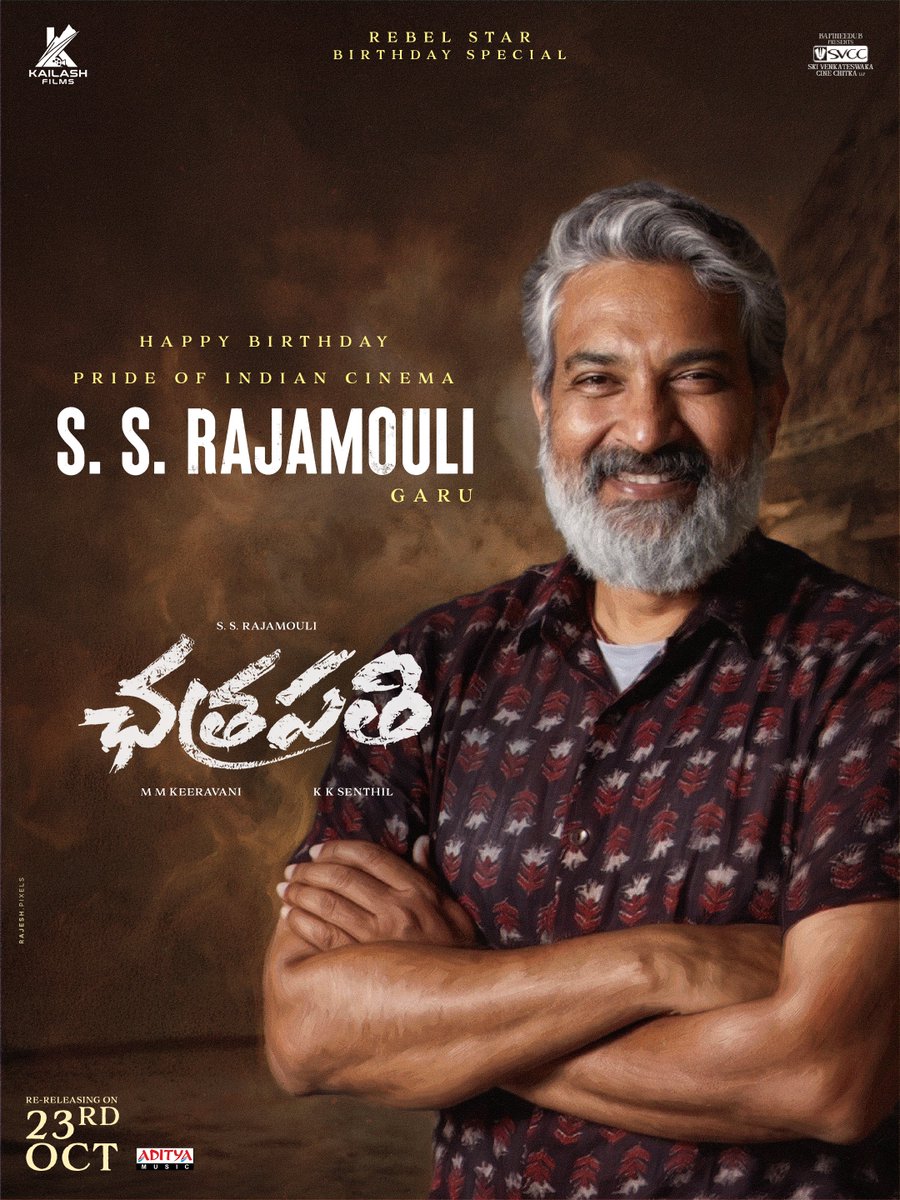 KailashFilms's tweet photo. From Chatrapathi to redefining the scale of Indian cinema

A director who turned vision into an experience and stories into unforgettable celebrations 

Wishing the Visionary Director @ssrajamouli Garu A Very Happy Birthday 🙇🏻👑

#Chatrapathi4K https://t.co/GQ8FXAuUSp