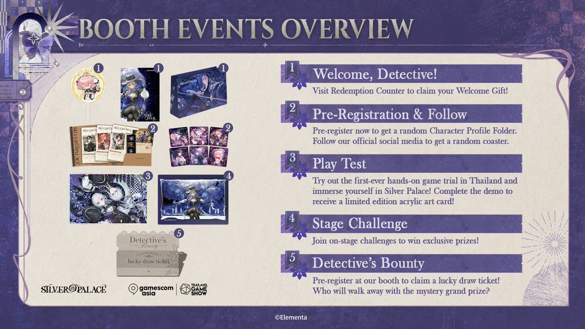 SilverPalace_EN's tweet photo. Dear Detective,

Silver Palace is ready for gamescom asia x Thailand Game Show 2026, and we can't wait to meet you in Bangkok!

From special guests and exciting on-site activities to exclusive merchandise, there's plenty waiting for you at our booth. Check out the details below and get ready to discover everything we have in store!

Event Duration: Oct 30 – Nov 1, 2026
Event Venue: Queen Sirikit National Convention Center (QSNCC), G Floor, Hall 3, S6

Everything worth discovering awaits you in Silvernia. See you there, Detective!

Pre-register now: https://t.co/dAKzrcQ88Q

#SilverPalace #gamescomasia #ThailandGameShow