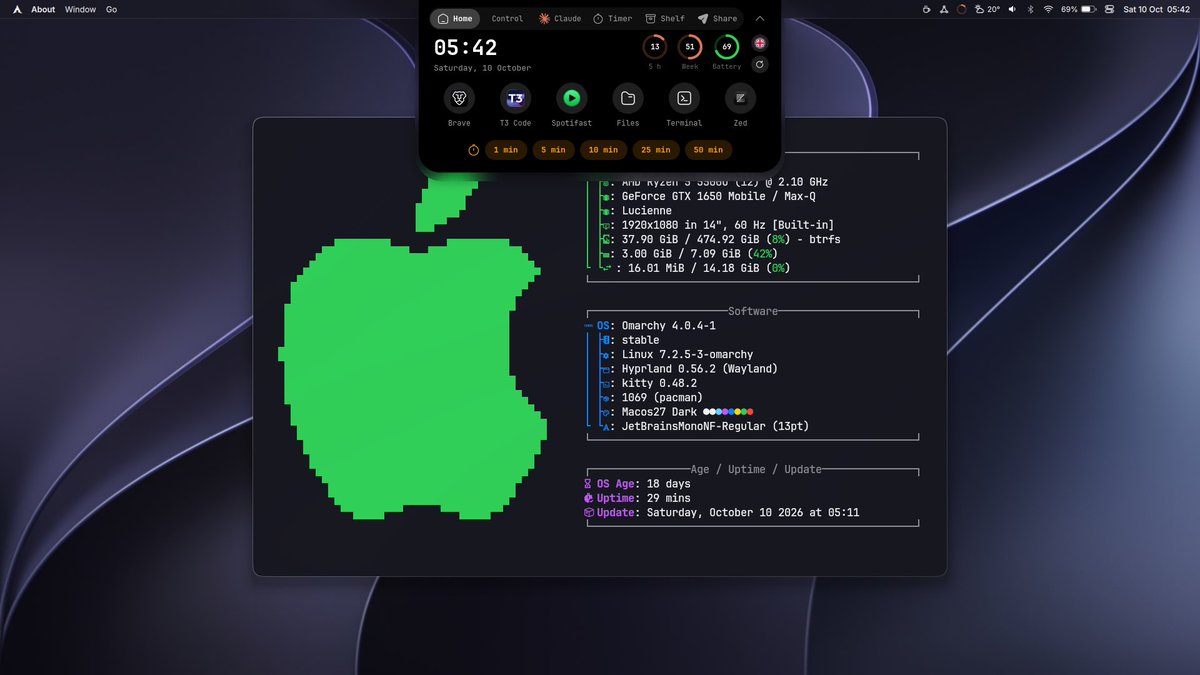 WianS47's tweet photo. Lowkey my macos rice on omarchy is so clean https://t.co/RGoIlvjBo3