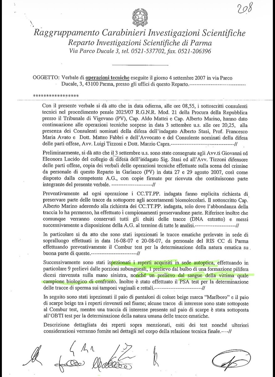 susyna1971's tweet photo. Signor Marino,
mi spiega come è possibile non ricordare tutto ciò che accadde
In laboratorio il 4 settembre, ma ricordare senza alcun indugio il numero di protocollo del fascicolo “Chiara Poggi”?
#Garlasco
1) Successivamente sono stati ispezionati i reperti acquisiti in
SEDE AUTOPTICA
effettuando in particolare 9 prelievi dalle porzioni subungueali, 1 prelievo dal bulbo di una formazione pilifera dicesi rinvenuta sulla mano sinistra, nonché un prelievo dal
SANGUE DELLA VITTIMA
quale CAMPIONE biologico di CONFRONTO
2) Si da atto che ai fini delle analisi di laboratorio viene eseguito un
PRELIEVO
di materiale ematico denominato "POGGI" dalla provetta precedentemente indicata 15321 SANGUE DNA.
3) Si da atto che il
CAMPIONAMENTO
dei reperti eseguito come da verbalizzazione precedente ha determinato l'avvio
IMMEDIATO
alle procedure d'estrazione del DNA da parte del
CAP. MARINO
#Garlasco
https://t.co/oXt8FtSTRV