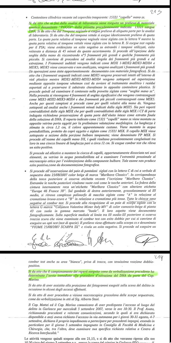 susyna1971's tweet photo. Signor Marino,
mi spiega come è possibile non ricordare tutto ciò che accadde
In laboratorio il 4 settembre, ma ricordare senza alcun indugio il numero di protocollo del fascicolo “Chiara Poggi”?
#Garlasco
1) Successivamente sono stati ispezionati i reperti acquisiti in
SEDE AUTOPTICA
effettuando in particolare 9 prelievi dalle porzioni subungueali, 1 prelievo dal bulbo di una formazione pilifera dicesi rinvenuta sulla mano sinistra, nonché un prelievo dal
SANGUE DELLA VITTIMA
quale CAMPIONE biologico di CONFRONTO
2) Si da atto che ai fini delle analisi di laboratorio viene eseguito un
PRELIEVO
di materiale ematico denominato "POGGI" dalla provetta precedentemente indicata 15321 SANGUE DNA.
3) Si da atto che il
CAMPIONAMENTO
dei reperti eseguito come da verbalizzazione precedente ha determinato l'avvio
IMMEDIATO
alle procedure d'estrazione del DNA da parte del
CAP. MARINO
#Garlasco
https://t.co/oXt8FtSTRV
