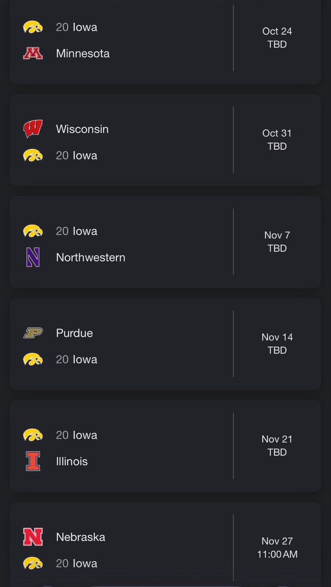 BetsByRainMan's tweet photo. @Stuckey2 Iowa to the playoff? Don’t see how they’re not at least 10-2. Maybe lose at Minnesota (but that’s off BYE), maybe lose at NW?! https://t.co/McedYgXjJg