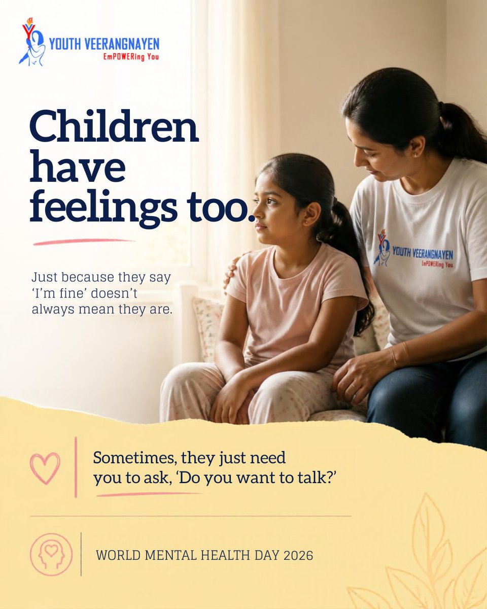 Yveerangnayen's tweet photo. Some women hide their pain. Some children struggle to explain theirs. Some voices are excluded from decisions that affect their lives.

This #WorldMentalHealthDay, let's listen, include and act. Every voice matters. 💚

#MentalHealthMatters #YouthVeerangnayen https://t.co/ZsrDB7WU0f