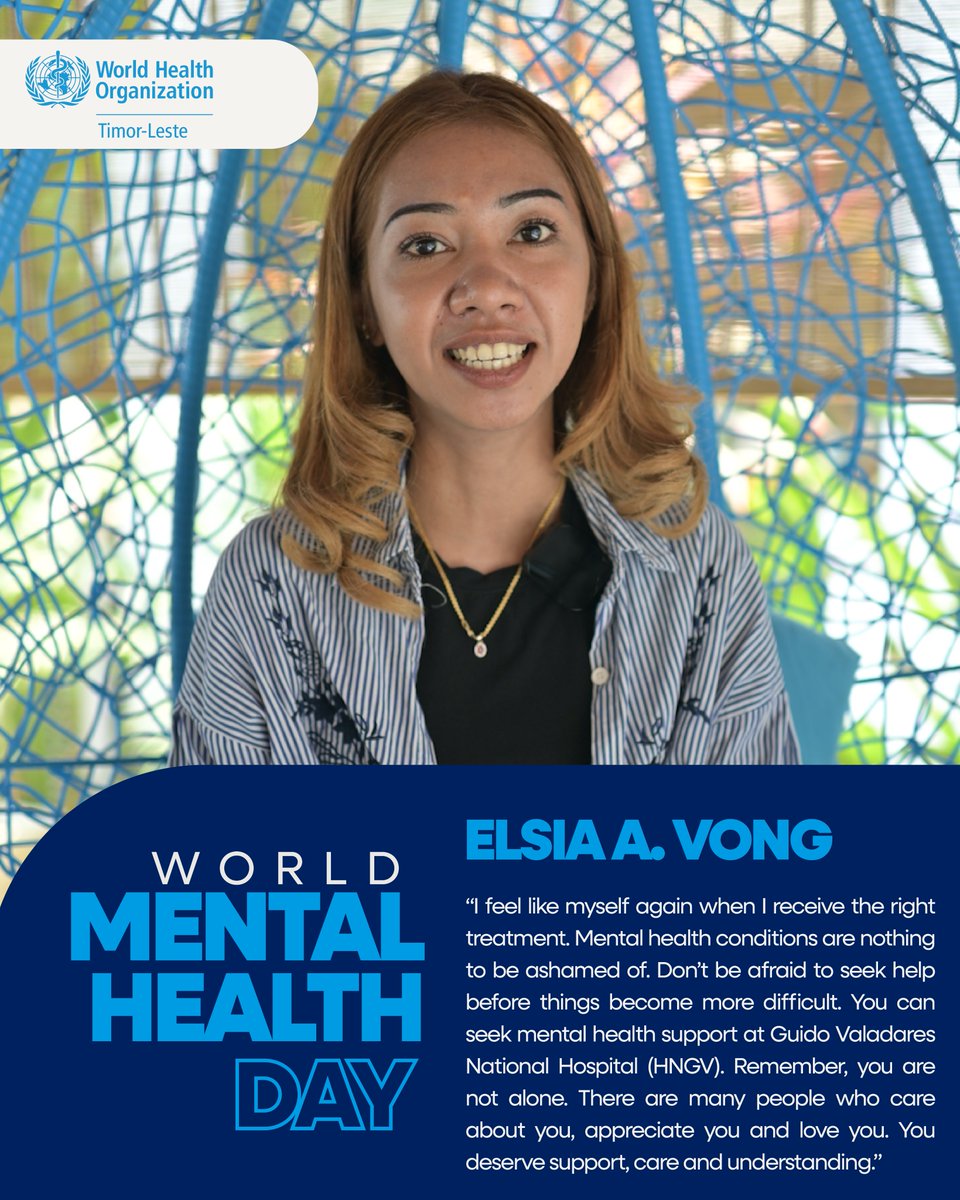 WHOTLS's tweet photo. Anxiety and depression are more common than we think, and recovery is possible. Elsia tells WHO how she found her way through, and what support made the difference. Her experience is expertise. If you are struggling, talk to someone you trust. #WorldMentalHealthDay https://t.co/PetvSOUgkT