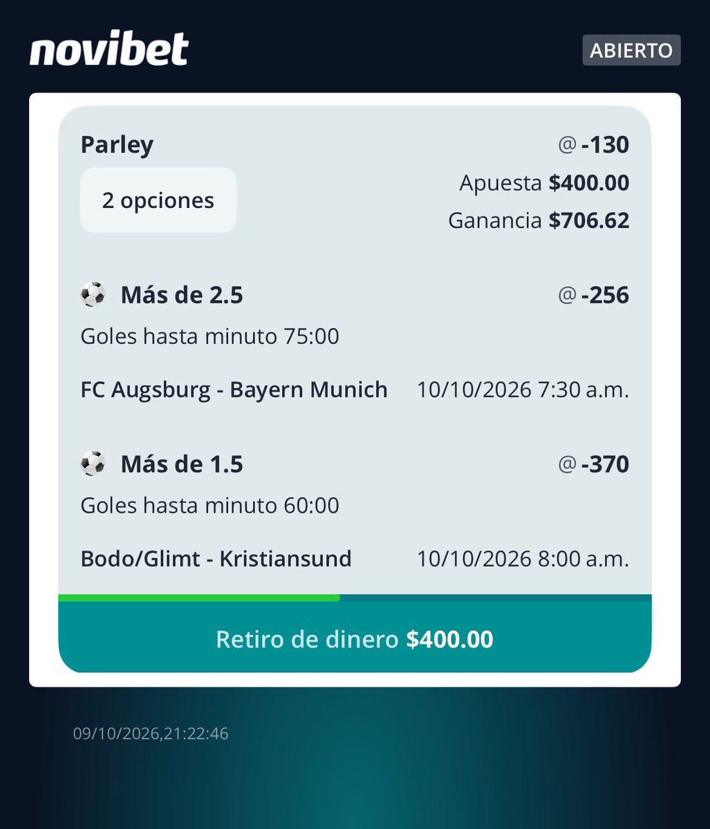 J4FBet's tweet photo. 🚀 Combinada Bundesliga x Eliteserien 🇩🇪🇳🇴

⚽️Augsburg vs Bayern Over 2.5 goles (75’)
⚽️ Bodo vs Kristiansund Over 1.5 goles (60’)
💰 Momio -130
🏦 4% Bank

#33 https://t.co/8r0M9Rv7ja