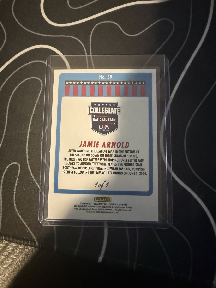 Damieng06's tweet photo. @CardPurchaser price check? 1/1 Jamie Arnold 2025 Panini Stars &amp; Stripes https://t.co/YNzHUbJz6D