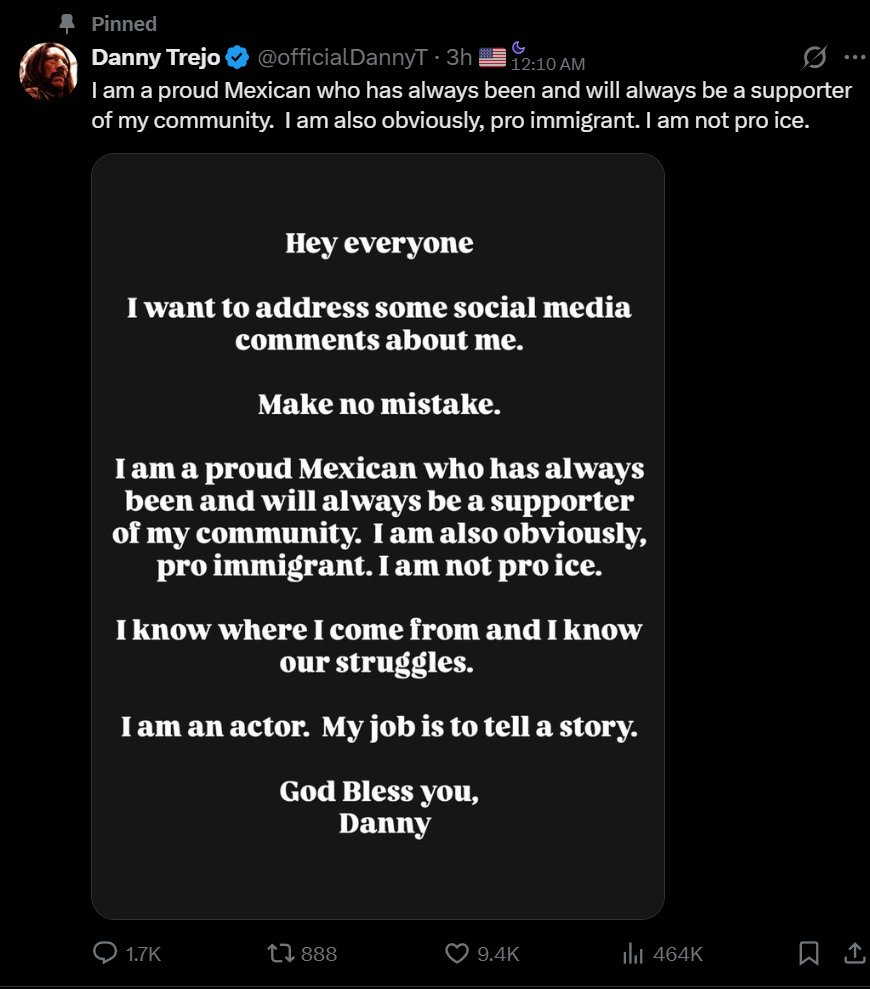 DiggingInTheDi1's tweet photo. Danny Trejo was born in America over 80 years ago

His parents immigrated to the US over 100 years ago

And yet here he is openly celebrating his race, not his nation. Something we're told by civic nationalists is supposed to happen over time, that they eventually assimilate

Everyone is a blood and soil nationalist for their own ethnic group