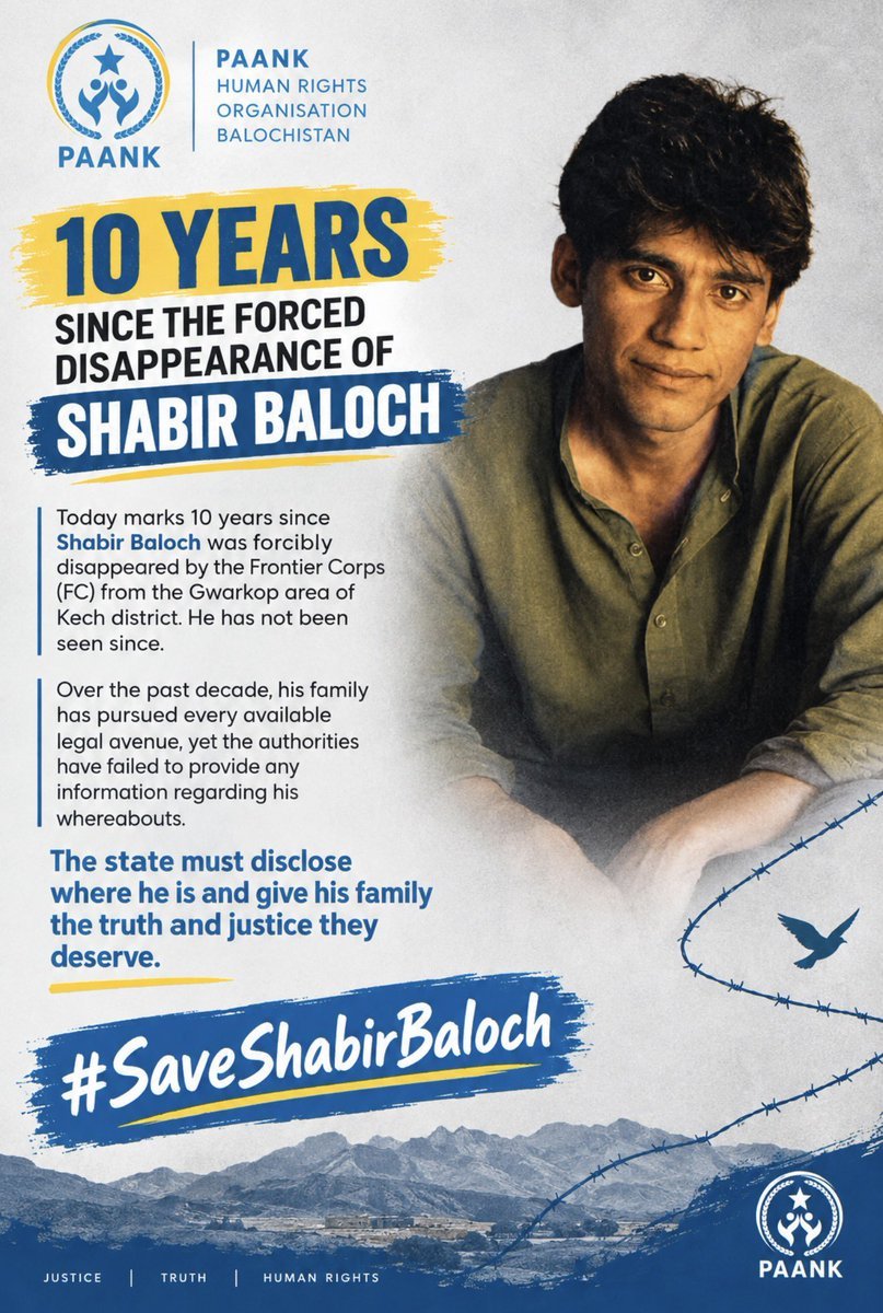 maherbaluch8084's tweet photo. #SaveShabirBaloch
#EndEnforcedDisappearances
@UNHumanRights https://t.co/O8GLupw1pG