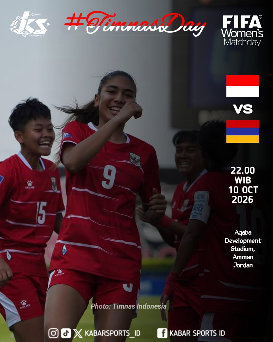 kabarsports_id's tweet photo. #TimnasDay
FIFA Women's Match Day
Indonesia ๐ฎ๐ฉ vs ๐ฆ๐ฒ Armenia
โข Kick-off 22.00 WIB
โข Aqaba Development Stadium, Amman - Jordan
Good Luck! ๐ฎ๐ฉ๐ฆ
#FIFAMatchDay #GarudaPertiwi https://t.co/F64eEDW70t
