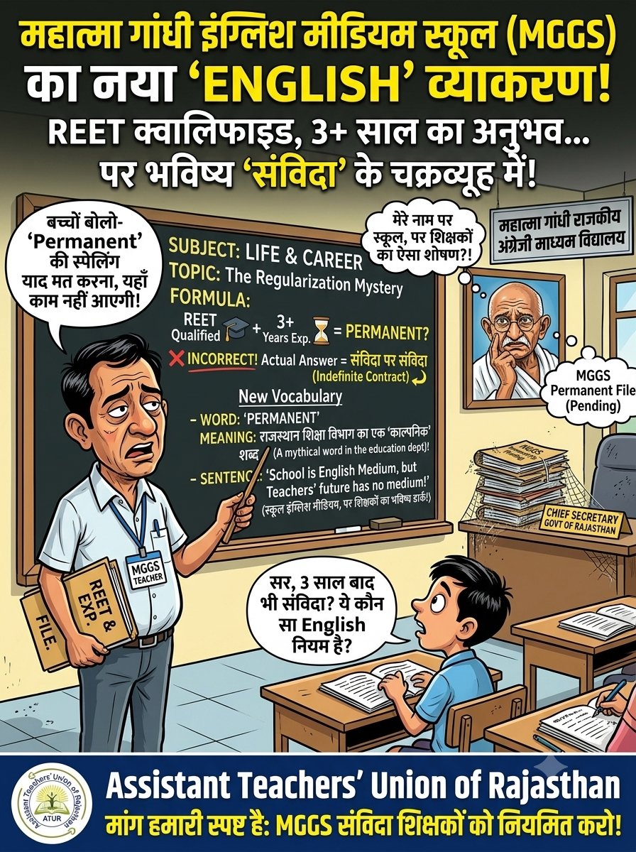 Manthanvyas0's tweet photo. @ATUR2023 @svoruganti1466 Taught 'A to Z' for 3+ years in MGGS, yet educators remain trapped in contractual limbo!
  
As per 2022 rules, the 3-year service term is complete (July 2023–Oct 2026). Where is the regularization order?
  
(1/2) 🧵
#PermanentAssistantTeachers #RajasthanEducation https://t.co/EfAf3zv93H