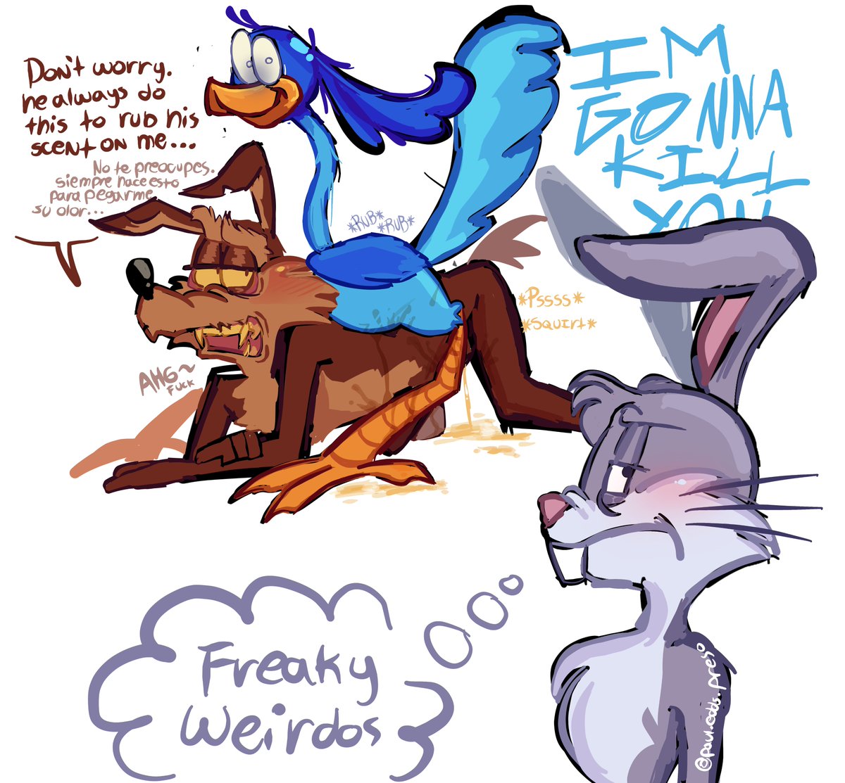 paul_edds_preso's tweet photo. TW: piss oh noooo😥
Live Roadrunner reaction (2/2)
Roadie rubs and pee himself over Wile when his jealous to mark his territory🤤
#wileroad #wilerunner #roadrunner #wileecoyote #coyotevsacme #wileroadfanart https://t.co/JyFuA4rvOe
