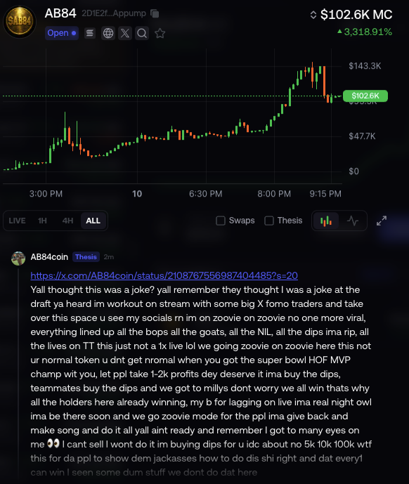 AB84coin's tweet photo. On the way home from quick stop at the studio 👀 TT live coming in less then 1 hour $ab84 #ab84 coin 🔥 

Got it all lined up ✈️ all early teammates in and ready, all lil profit takers getting out and dey made some dats good 🔥 every1 green thats how it should be 🐝 

840x soon🔜 https://t.co/iP2AcwFy9M